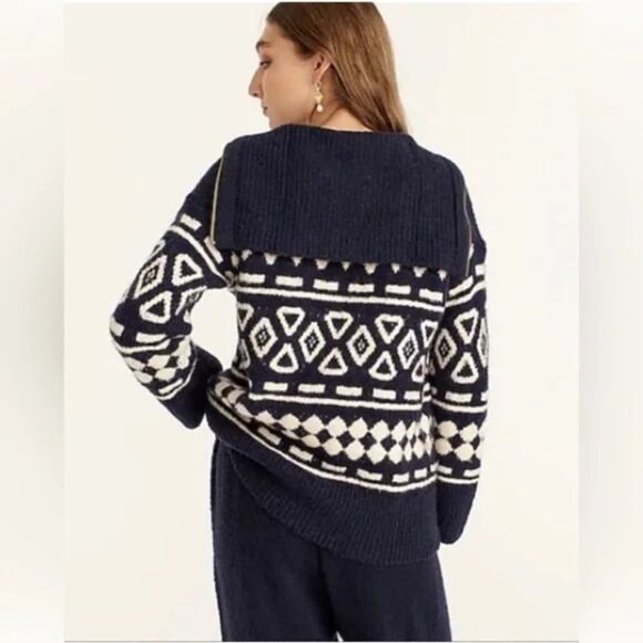 J.Crew Alpaca Wool Half-Zip Sweater | Navy Geometric Knit Après Ski Resort XS-S - Picture 5 of 10